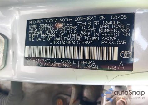 2006 Scion Xa z USA, uszkodzony, nr VIN JTKKT624560135494